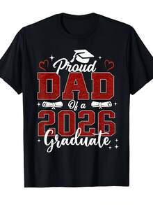Men's Dad Graduate 2026 T-Shirt - Fun And Retro Gift For A Proud Dad Of A 2026 Graduate. Comfortable Short-Sleeved, Crew Neck Tee, Suitable For All Seasons, Ideal For Graduation Parties And Events. Loose And Comfortable. - 後退 - 查看 1