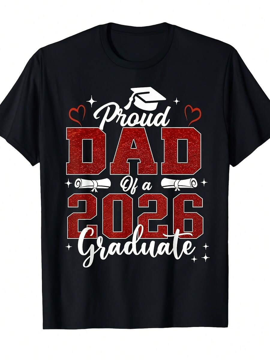 Men's Dad Graduate 2026 T-Shirt - Fun And Retro Gift For A Proud Dad Of A 2026 Graduate. Comfortable Short-Sleeved, Crew Neck Tee, Suitable For All Seasons, Ideal For Graduation Parties And Events. Loose And Comfortable. - 後退 - 查看 1