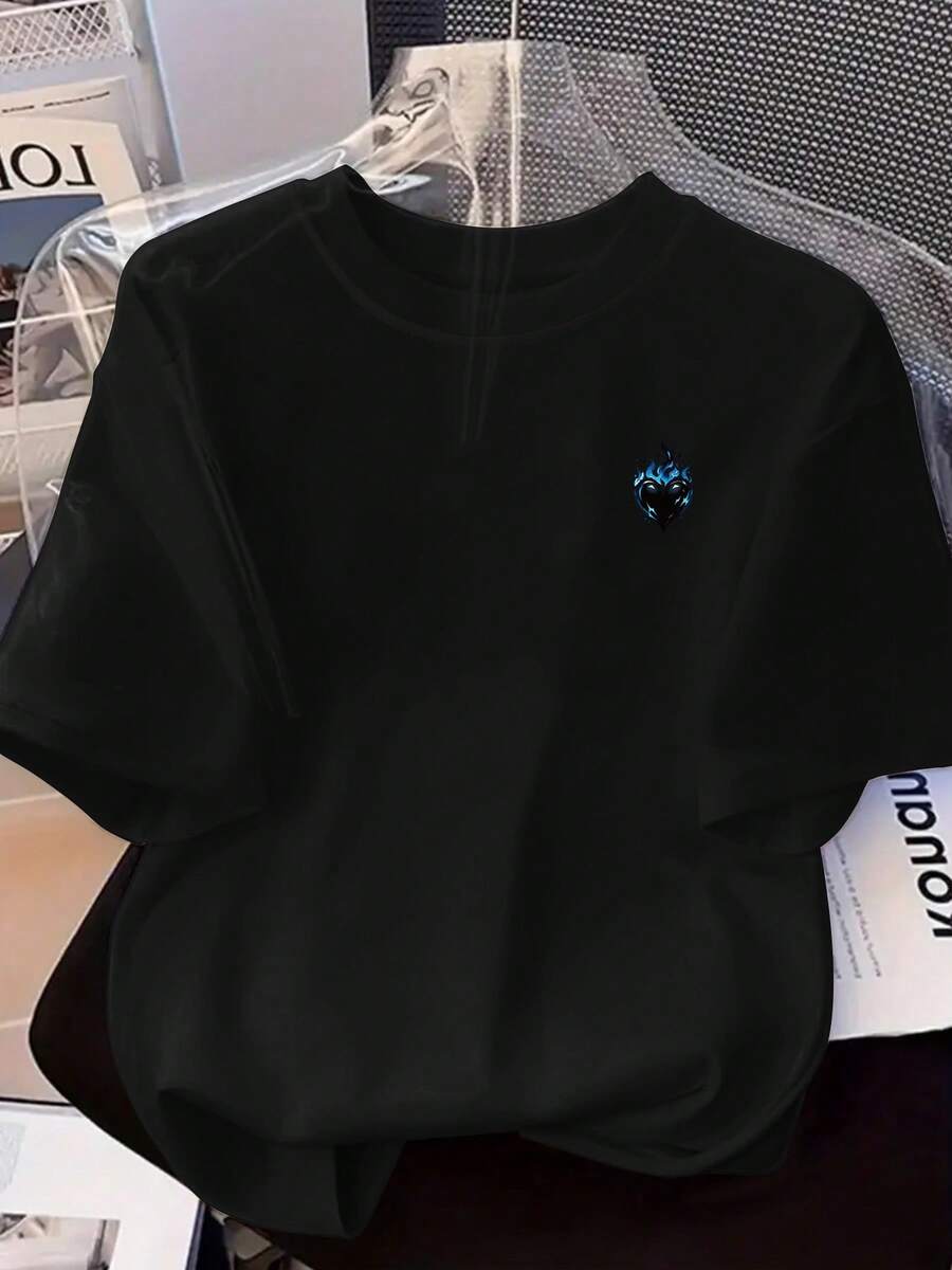 Short-Sleeved T-Shirt With A Round Neck And Print, A Casual Short-Sleeved Top For Spring And Summer, Women's Clothing. A Very Distinctive Printed T-Shirt / Unisex Style / Suitable For Both Men And Women / Wrinkle-Resistant / Breathable - 黑色 - 查看 1