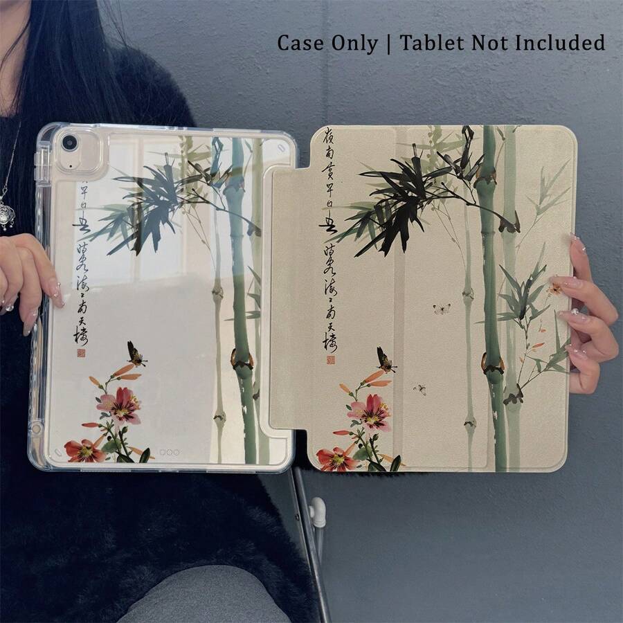 1PC Chinese Ink Bamboo & Flower Print Tablet Case With Pen Slot, Multi-Angle Magnetic Stand With Auto Sleep/Wake,Tablet Case Compatible With IPad PRO/AIR, Compatible With SAMSUNG,Compatible With XIAOMI Pad 5/6/7,Compatible With Huawei Matepad,Compatible With Honor Pad - Multicolor - View 1