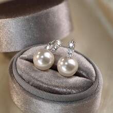 1 paire de boucles d'oreilles créoles pour femmes en argent sterling 925, 4g, avec perle de culture, style élégant à pendentif - Blanc - Voir 7
