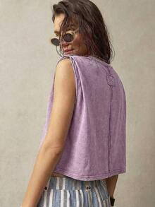 Top sin mangas de cuello redondo para vacaciones de mujer - Morado - Ver 8