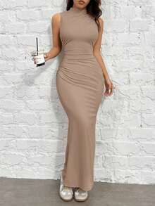Vestido body con de punto verde oliva para mujeres - Caqui - Ver 1