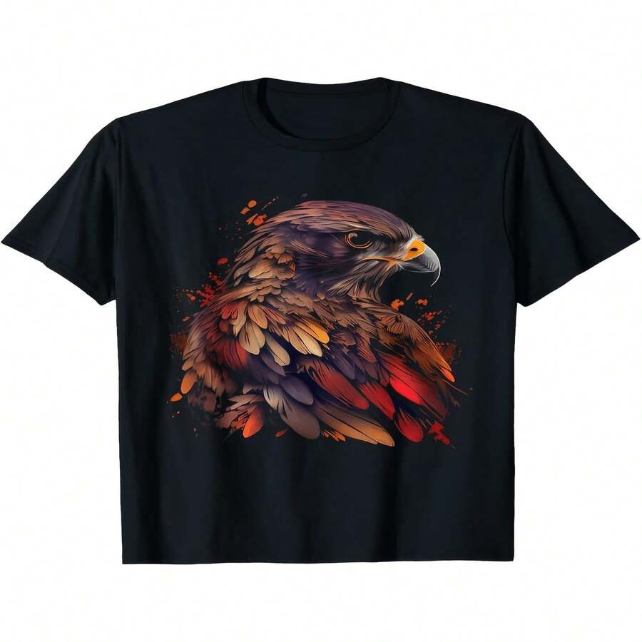 Camiseta exclusiva para hombre con dise?o de águila naranja brillante, ideal para el Día de la Independencia y el Día del Padre. Cuello redondo informal, perfecta para observadores de aves y amantes de la naturaleza. Suave y cómoda, ideal para todas las estaciones. Camiseta moderna, disponible en tallas grandes. - Negro - Ver 1