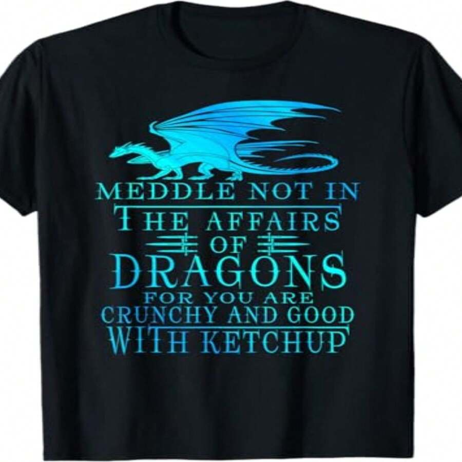 Exclusive Independence Day And Father's Day T-Shirt With A Dragon Design: Featuring The Slogan "Don't Mess With Dragons" And A Dragon Design. Unisex Casual Fit, Comfortable Stretch Fabric For All Seasons. A Fun And Fantastic Gift For Men And Women. Ideal For Casual Wear And Themed Events. - 黑色 - 查看 1
