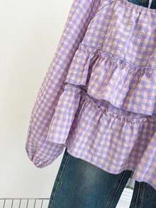 Blusa con volantes en el bajo, nueva llegada de otoño para mujer - Morado - Ver 6