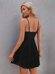 Vestido de tirantes unicolor fruncido - Negro - Ver 2