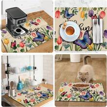 1 pieza Felpudo absorbente para secar platos con diseño de mariposa y flores en acuarela, apto para mesa de comedor, cafetería, alfombrilla de drenaje multiusos, regalo para el hogar, decoración de escritorio - XYLSD-389 - Ver 11