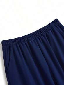Conjunto de uniforme de pijama de unicolor con parches, cuello en V y manga corta - Azul marino - Ver 7