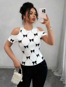 de mujer con hombros abiertos y manga corta, de moda para el verano - Blanco - Ver 4