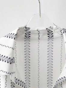 Conjunto de camisa y pantalones cortos de protección solar con estilo bohemio, conjunto de 2 piezas para mujer en verano - Blanco - Ver 3