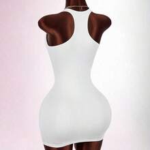 Y2K Sexy  Women's Solid Color Deep V-Neck Sexy Backless Mini Dress Summer Dresses For Women Spring Outfit Women Valentine Outfits For Women Party Dress Racerback Open Backless Sleeveless V-Neck Heart-Shaped Bust Mini Bodycon Dress Sexy Curve Dress White Sexy Dress Women Built In Bra Dress White Club Dress White Bodycon Dress - Negro - Ver 4