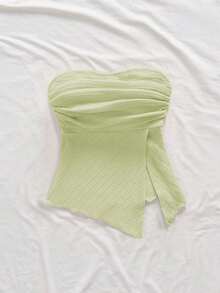 Top de tubo plisada de estilo elegante, romántico y elegante para uso diario, de color amarillo, adecuada para fiestas, vacaciones en la playa, vuelta al colegio, citas románticas, temporada de bodas, cumpleaños, Pascua, primavera/verano - Verde 2 - Ver 4