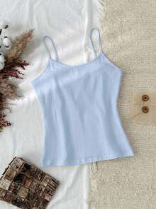 Camiseta de tirantes de algodón 95% versátil para mujer, azul claro, adecuada para el verano - Celeste - Ver 6