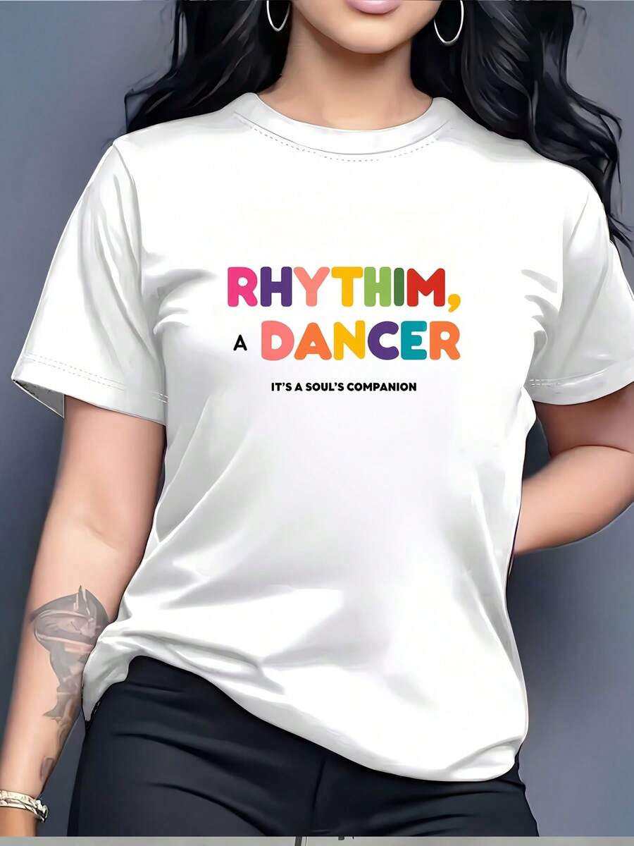 Rhythm, A Soul Companion For Dancers, 180g Graphic T-Shirt For Women, Ideal For Families Attending Festivals, Perfect Gift For Dance Lovers, Party Wear, Comfortable T-Shirts For Everyday Wear. - 白色 - 查看 1
