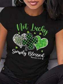 New 2026 Playera con diseño de texto Not lucky, estampado, casual, moderno, cuello redondo, manga corta, ideal para todos los días, llamativa, holgada, a la moda, ideal para tí. - Negro - Ver 6