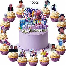Hasbro Decoraciones de pastel con tema de cantante de música, decoraciones de cupcakes con dibujos animados de cazadores de música, adecuados para decoración de pastel de cumpleaños, recuerdos de fiesta de cumpleaños de banda de música pop - Ver 6