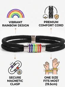 1pc Retro Woven Bracelet, Unisex Handmade Colorful Rope Magnetic Clasp Bracelet, Friendship Gift, Couple Accessory, Suitable For Proud Event And Daily Outfit - Rainbow Bracelet - View 8