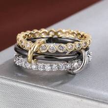 1pc Minimalist Dotted Triple-Ring Design Cubic Zirconia Inlaid Women's Ring - Multicolor - View 17