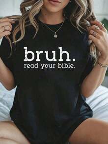 Christian Your Bible Jesus God Meme T-Shirt For Women And Kids Short Sleeve Crew Neck T-Shirt For Women Fashion Graphic Tees For Women - 黑色 - 查看 6