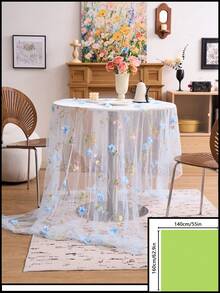 1 chiếc khăn trải bàn ren jacquard thêu hoa màu xanh dương, chất liệu hơi trong suốt, phong cách đồng quê Mỹ cổ điển, thích hợp cho các dịp lễ, họp mặt, đám cưới, sinh nhật, trang trí nhà cửa, mọi mùa. - Màu xanh lam - Xem 15