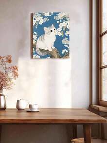 40x50cm/16x20in 白色貓咪與櫻花 DIY 數位油畫 手作手工藝 家居裝飾 節日禮物 - 40*50厘米 - 查看 4