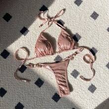 Nuevo y sexy traje de baño de bikini con tanga de perlas brillantes. - Rosa melocotón - Ver 11