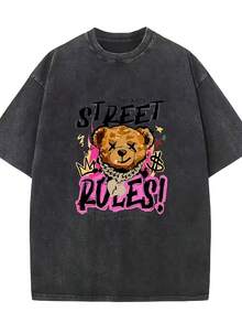 Camiseta casual vintage cómoda y lavada para mujer, camiseta de manga corta con cuello redondo,% algodón lavado y versátil para hombre, adecuada para uso diario y atuendos de, estilo unisex. - Negro - Ver 1