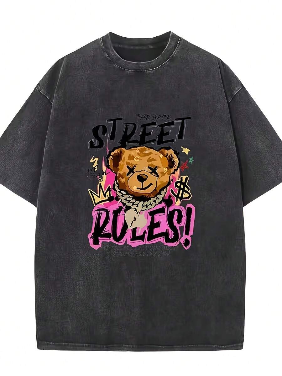 Camiseta casual vintage cómoda y lavada para mujer, camiseta de manga corta con cuello redondo,% algodón lavado y versátil para hombre, adecuada para uso diario y atuendos de, estilo unisex. - Negro - Ver 1
