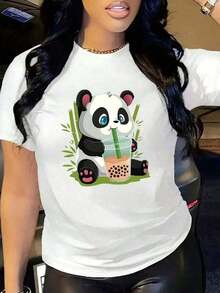 Soft, Breathable, And Lightweight For All-Day Comfort. Cute Panda Print T-Shirt For Women. Classic Crew Neck With A Relaxed Fit That Flatters All Body Types And Is Easy To Pair With Jeans, Shorts, And Leggings. - 白色 - 查看 12