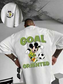 Graphic Football T-Shirt With Mouse, Made Of 100% Heavyweight Cotton, Loose And Oversized Fit, For Men And Women, Urban Sportswear, Summer Top - Vintage Urban Style, Unisex, Cotton, Short Sleeve, Round Neck, Blouses For Women. Casual Blouses For Ladies. - 白色 - 查看 7