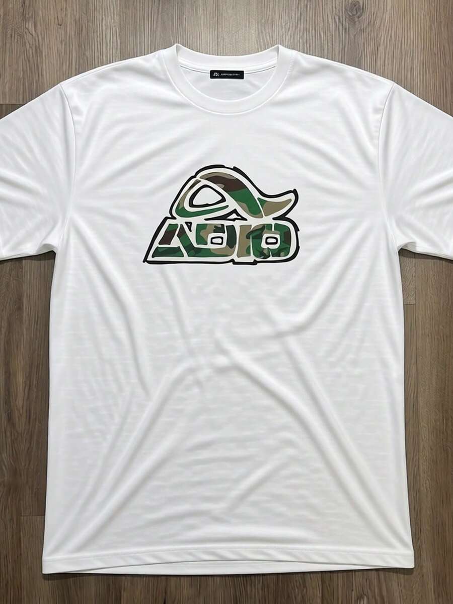 1 Pcs Street Casual 100% Cotton Crew Neck Tee, Retro Camouflage Audio Graphic Unisex Short Sleeve Top - White - View 1