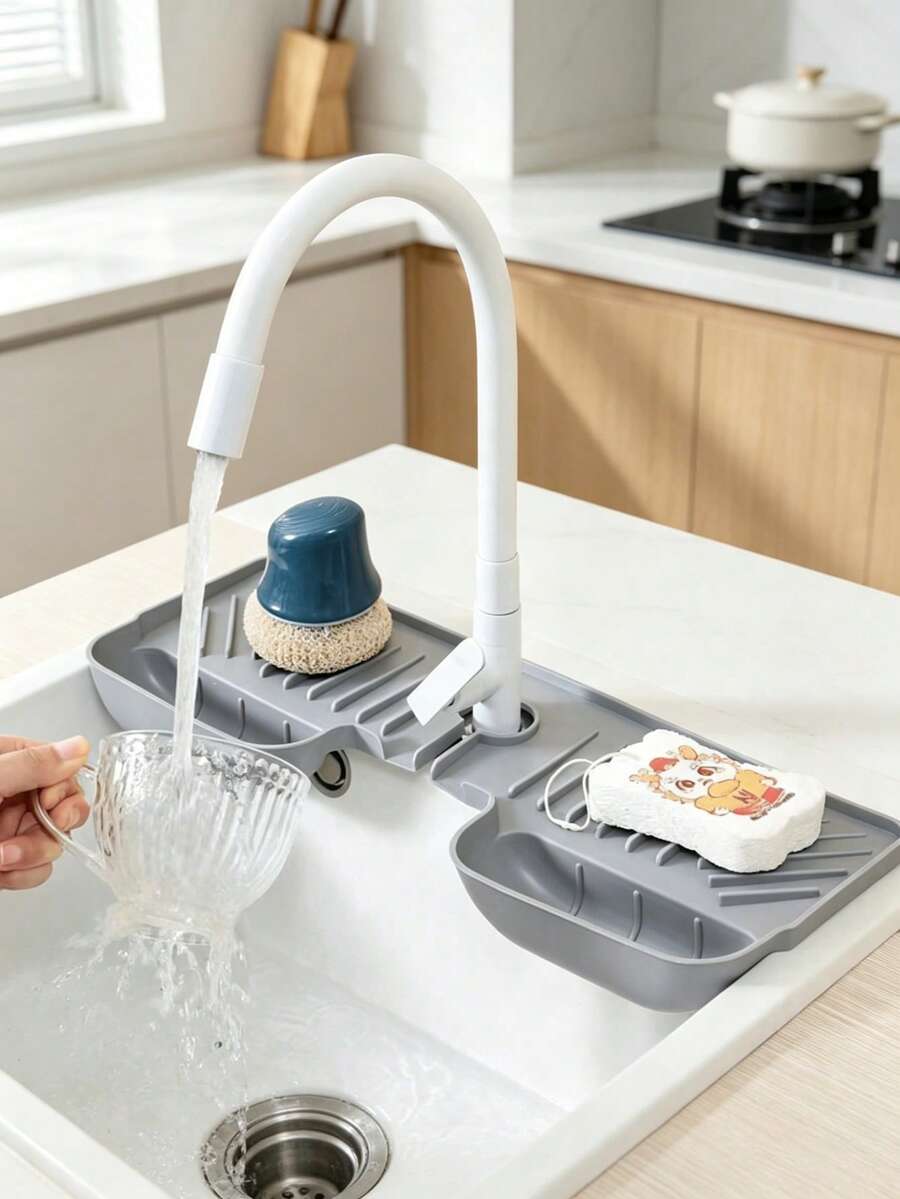 1个可折叠硅胶水龙头垫 - 厨房水槽托盘 - 浴室杯架 - 适用于厨房、浴室、家居装饰、房间装饰、浴室配件 - 送给母亲、姐妹、朋友、生日、学生返校的完美礼物 - 彩色 - 查看 1