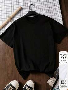 Women's Loose Fit T-Shirt, Raccoon Letter Print, 100% Cotton White Short Sleeve Graphic Design T-Shirt, Casual Crew Neck Short Sleeve T-Shirt, Breathable And Comfortable, Available In Various Sizes, Perfect For Christmas Gifts - 黑色 - 查看 2