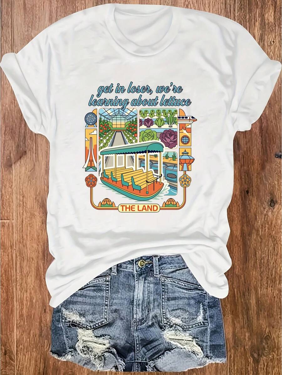 Suéter de cuello redondo con estampado de dibujos animados de lechuga, estilo casual para uso diario, cómodo y suave para mujer. - Blanco - Ver 1