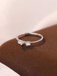 1 Pc 925 Sterling Silver Shell Bow Adjustable Ring, Dainty White Mother Of Pearl Bowknot Open Ring, Hypoallergenic Jewelry For Women - Silver - View 6