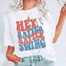 Ropa Curvy En Oferta Y  1 Pieza Camiseta GráFica De AlgodóN Talla Grande 2026, Camiseta De Torneo De BéIsbol Hey Batter Batter Swing, Camiseta Para Mamá BéIsbolista, Camiseta Para Partido De BéIsbol, Camiseta Para Estadio De BéIsbol, B, Y2K, Camiseta Oversize Para Hombre, Tops De Verano 180G 100% AlgodóNCamisetas Para Mujer Y2K - Blanco - Ver 7