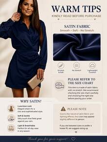 Gaun Wanita Modis, Pas Badan, Berbahan Satin, Lengan Panjang, dengan Kerah dan Hem Berlipit Unik, Cocok untuk Acara Gala Malam yang Elegan di Musim Semi. - Navy Blue - View 7