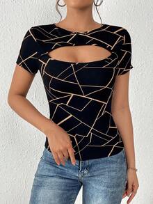 Camiseta con estampado geométrico con abertura delantera - Multicolor - Ver 6