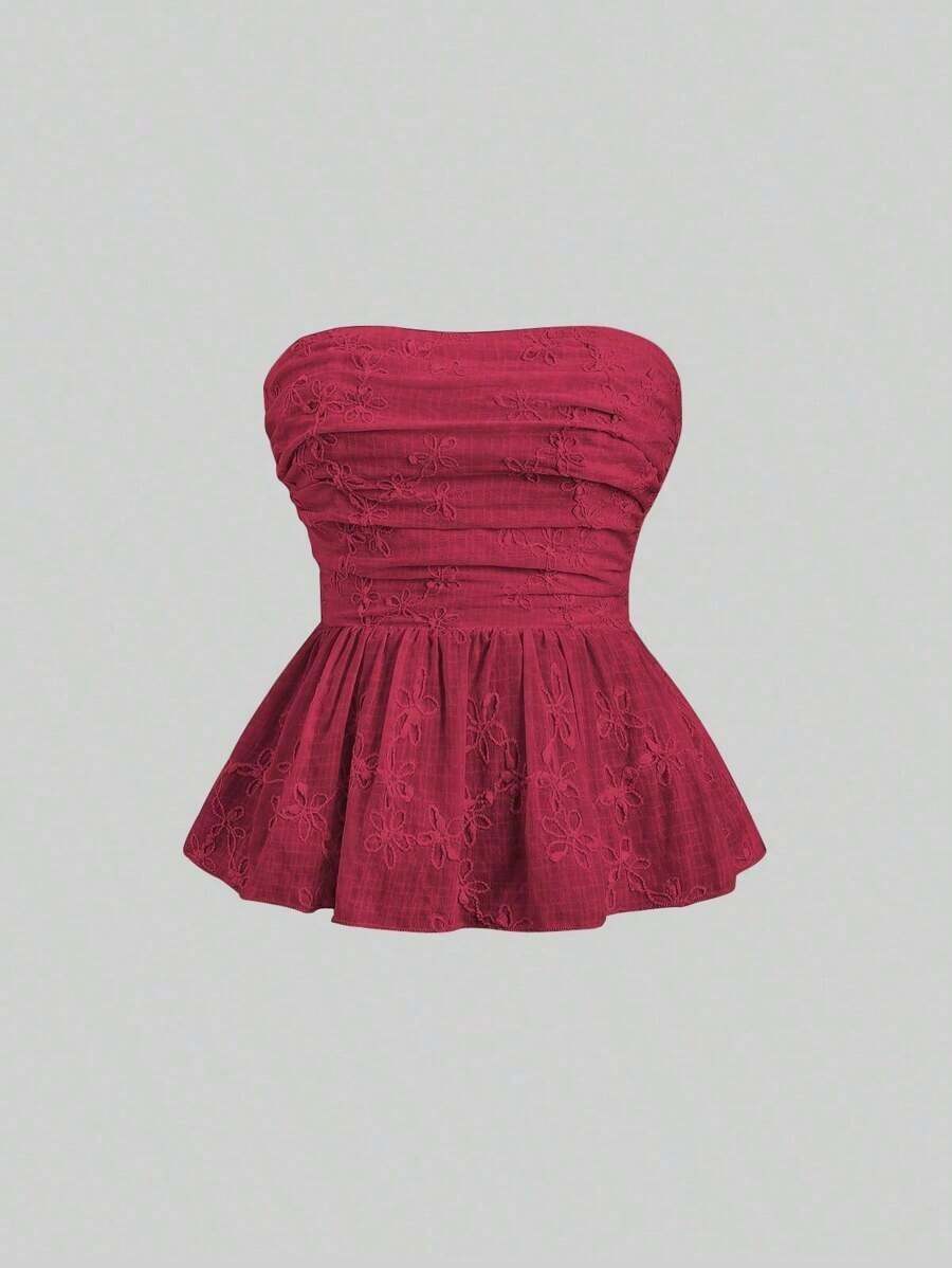 Top tubo con fruncido bordado para mujer, estilo Y2K - Burdeos - Ver 1