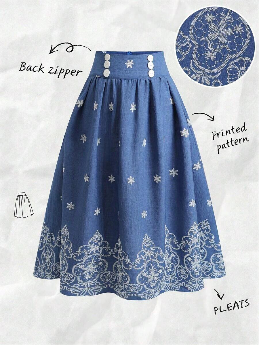Falda casual de lunares para mujer, sencilla y de moda para uso diario - Celeste - Ver 1