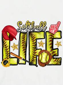 1 Softball Themed Printed T-Shirt, Game Day T-Shirt, Family T-Shirt For Softball Players, 180g 100% Cotton. - 白色 - 查看 4
