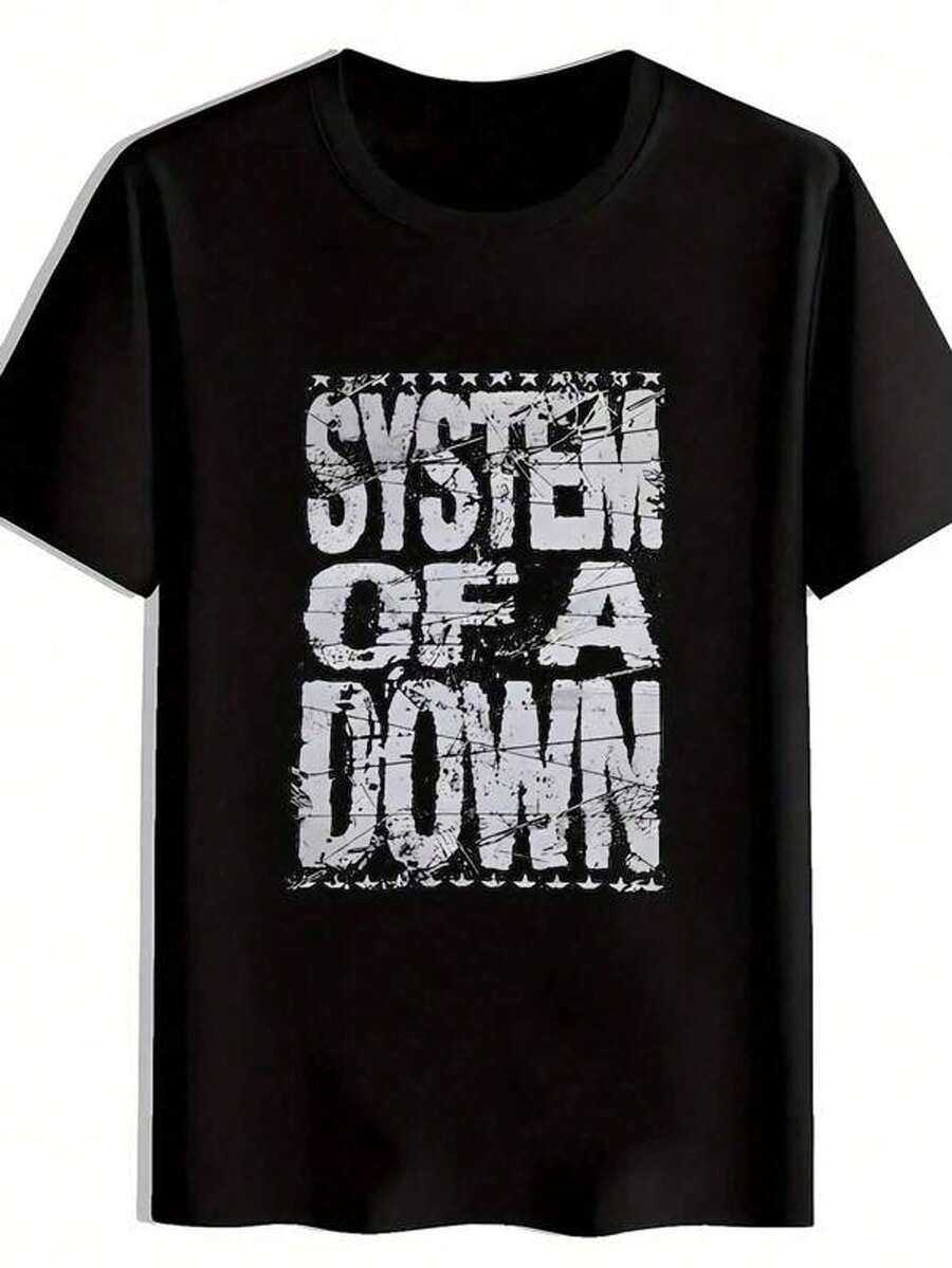 [Camiseta de banda de rock vintage] Camiseta de banda de rock vintage | Camiseta negra para hombre con estampado gráfico "SYSTEM OF A", manga corta, cuello redondo, poliéster ligero, perfecta para el verano, viajes, playa y festivales, tejido elástico.