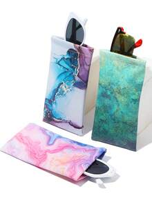 1pc Colorful Cloud Marble Pattern PU (Polyurethane) Glasses Case, Spring/Summer Ladies Glasses Bag, Women's Travel Essential Glasses Pouch, Fashion Eyeglasses Storage Bag, Marble Pattern Glasses Box, Phone Bag, Coin Purse, Jewelry Organizer Bag - Multicolor - View 2