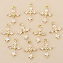 10 mặt dây chuyền hình thánh giá đính đá Cubic Zirconia, mạ vàng và bạc, dùng để tự làm trang sức. - Chữ thập tự làm - Xem 12