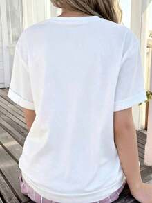 Camiseta Blanca de Manga Corta para Mujer, Talla Grande, Tela Suave, Transpirable y Cómoda - Blanco 1 - Ver 2