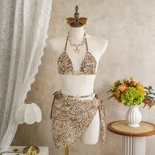 Conjunto de Bikini de Tres Piezas para Mujer, Sexy, para Vacaciones en la Isla, Traje de Baño para Playa y Spa, 2026 - z26067 Rosa - Ver 4