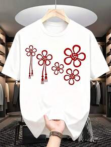 Camiseta de gran tamaño con diseño de nudo floral para mujer, estilo casual urbano, pieza de moda con estampado gráfico, es una camiseta perfecta para regalar a amigos y familiares en cualquier día festivo u ocasión especial, 220g. - Blanco - Ver 2