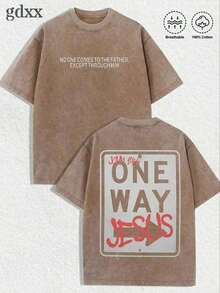 Jesus Graphic Print T-Shirt 'God Has A Plan', Double-Sided Print, Washed T-Shirt, Party Favors, Y2K Graphic Tees For Men, Vintage Washed Urban Style T-Shirts, 230G Cotton T-Shirts, 100% Pure Cotton, Unisex Graphic Tees For Halloween And Back To School, New Casual T-Shirts For Men And Women (Retro Style, Heavyweight, Unisex) - 咖啡棕色 2 - 查看 7