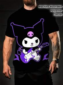 [Licensed]-Men's T-Shirt, Short Sleeves, Crew Neck, Vibrant Cartoon-Style Striped Design, Polyester, Casual Fit, Machine Washable, Autumn Clothing, Superhero-Themed T-Shirt, Shiny Texture, Loose And Comfortable. - Mixed Colors - View 1